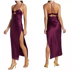 The Sei Ruched Cut Out Silk Sleeveless Slit Midi Dress Purple Size 2 Formal